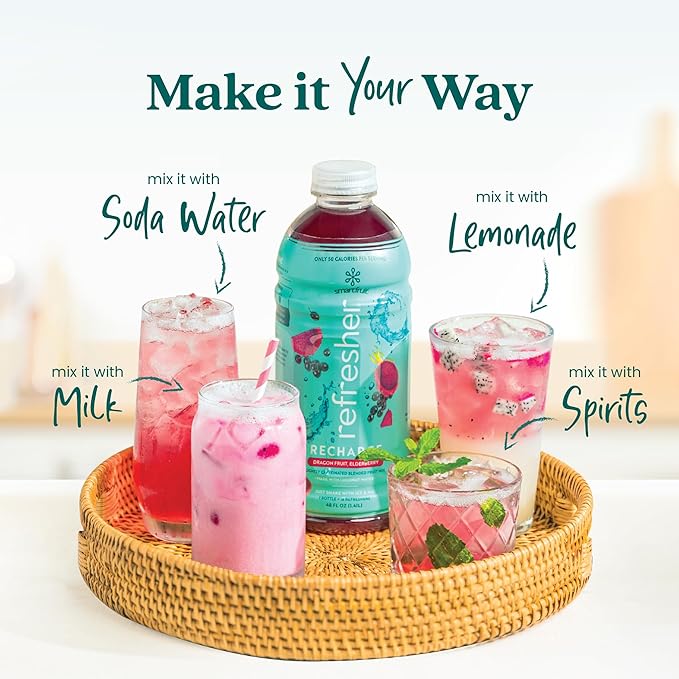 Smartfruit Recharge Refresher – Dragon Fruit Elderberry – Made with Real Fruit Juice No Added Sugar Coconut Water for Hydration Green Coffee Bean Extract for Natural Energy – 48oz Drink Mix
