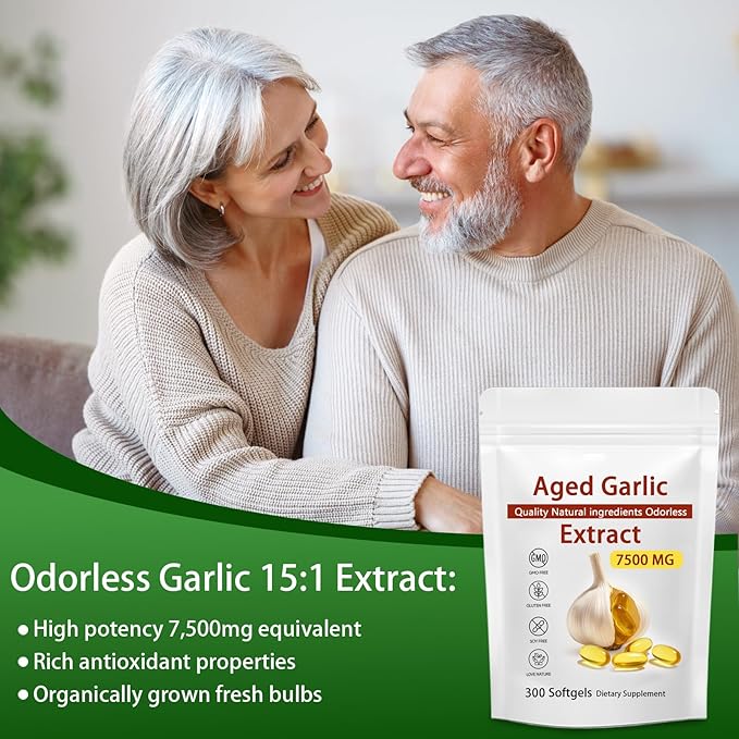 Aged Garlic Extract 300 Softgels 7500mg Odorless | Heart &amp Immune Antioxidant Supplements Vegetarian All-Natural Non-GMO (1)