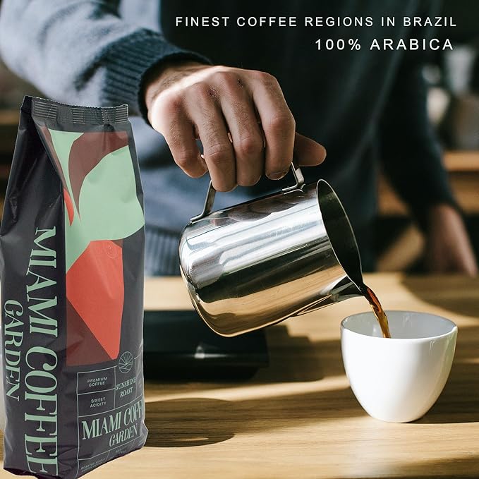 Miami Coffee Garden Sunshine Roast Brazilian Premium Coffee Rich and Balanced 100% Arabica Beans Low Acid Single Origin Finest Coffee Whole Beans 2 Lb Bag