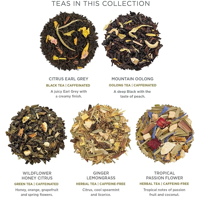 Tea Forte Premium Petite Presentation Box Gift Set Sampler 10 Count 2 of Each Blend Individually Wrapped Handcrafted Pyramid Infuser Bags Demoiselle Tea