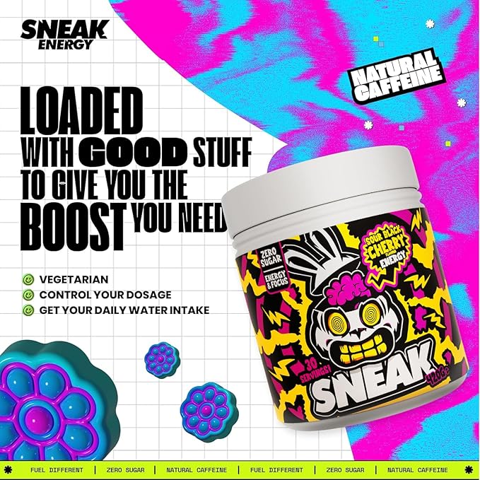 SNEAK Energy Drink Powder | Super Sour Cherry | No Sugar. No Nasties. Just Natural Caffeine Focus-Boosting Nootropics | 30 Servings