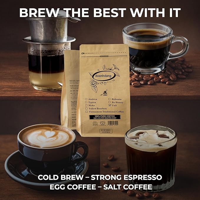 doanhdang - 17.6 Oz Premium Culi Whole Bean Coffee 100% Culi Peaberry Medium Roast Rich Flavor for Espresso Shot and Brew Origin from Vietnam Whole Med Roast Beans