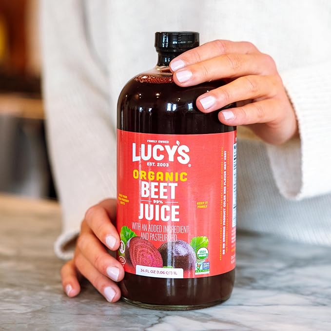 Lucy’s Family Owned - AMERICAN BEETS Organic 99% Pure Beet Juice 34 oz. Glass Bottle (Made From Fresh Pressed) (Pack of 2)