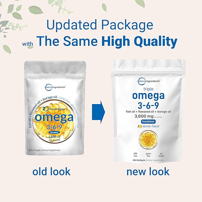 Ultra Omega 3-6-9 3600mg Per Serving 300 Burpless Softgels | Lemon Flavor – Blend of Fish Flaxseed Borage Oils | Bioavailable Source Non-GMO No Gluten Mercury Free