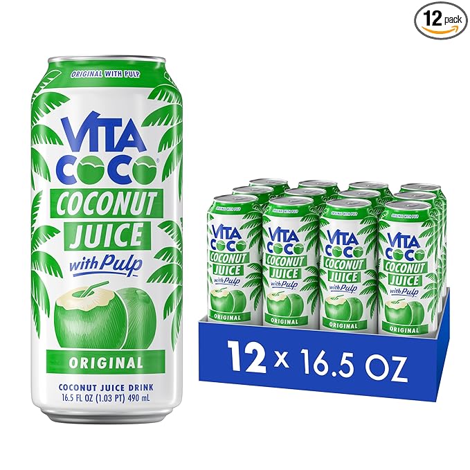 Vita Coco Coconut Juice Original with Pulp | Big Bold Coconut Taste | Natural Electrolytes | Sweet Refreshing Hydration | 16.9 oz can (Pack of 12)