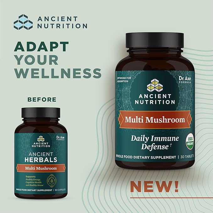 Ancient Nutrition Mushroom Supplement Organic Multi Mushroom Immune Support Tablet Supports Stress Response Gluten Free Paleo and Keto Friendly 30 Count