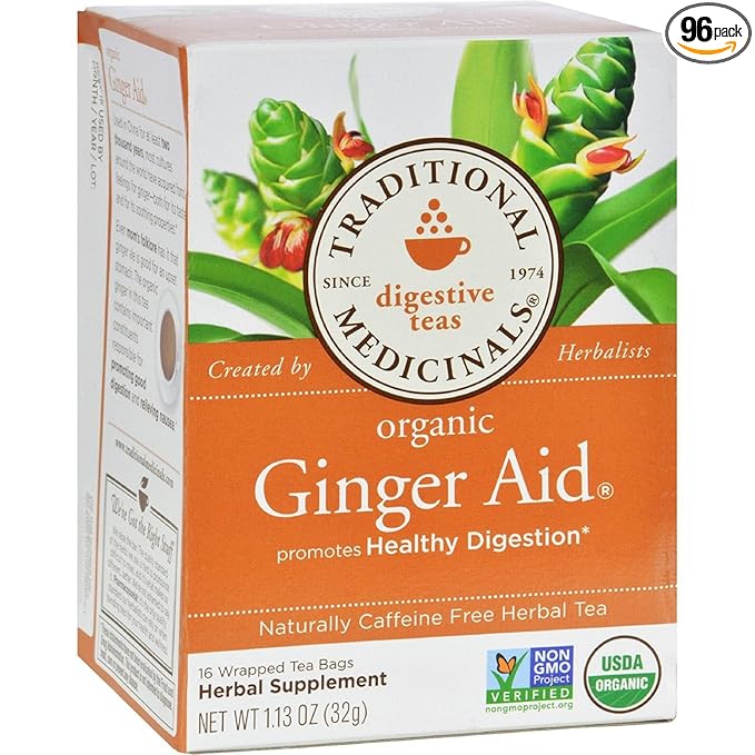 Traditional Medicinals Organic Ginger Aid Herbal Tea Promotes Healthy Digestion (Pack of 6) - 96 Tea Bags Total