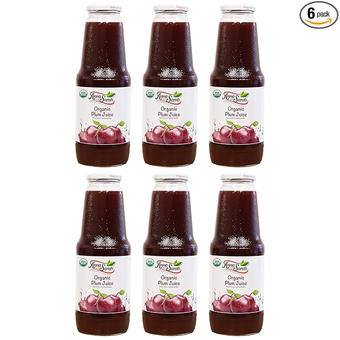 Anna and Sarah 33.8 Oz Organic Tart Plum Juice - Glass Bottle (6 Pack) No Sugar Added No Artificial Colors No Preservatives No Flavors AddedNOT from Concentrate