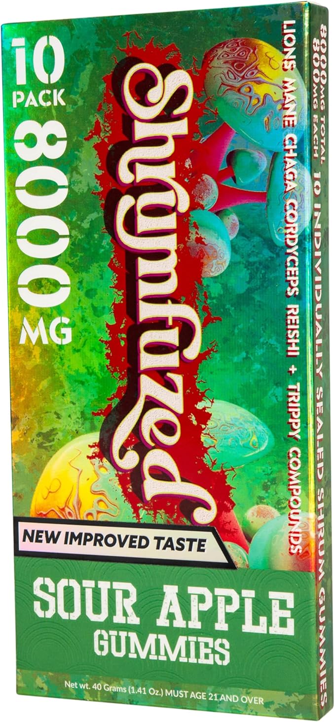 Proprietary Nootropic Gummy 8000mg - Now with New Improved Taste - Lion's Mane Reishi Chaga and Cordycep Nootropic Mushroom Blend (10 Sour Apple)