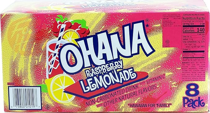 Ohana! raspberry lemonade non-carbonated caffeine free 12-fluid ounce cans 8-pack in box (1)
