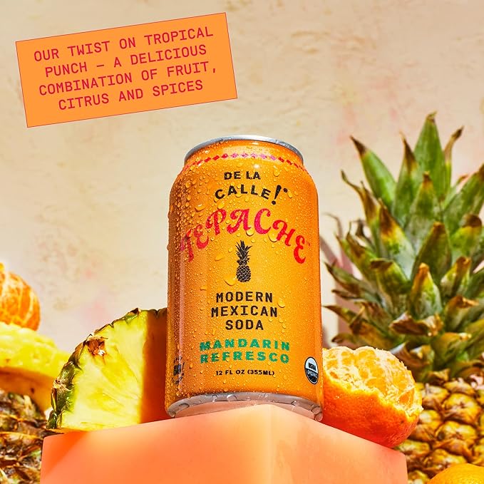 De La Calle Tepache - Mandarin - Modern Mexican Soda - Craft Fermented Pineapple Sparkling Beverage - Certified Organic Antioxidant Rich Non-Alcoholic Healthy Soda Low Sugar Low Calorie Non-GMO