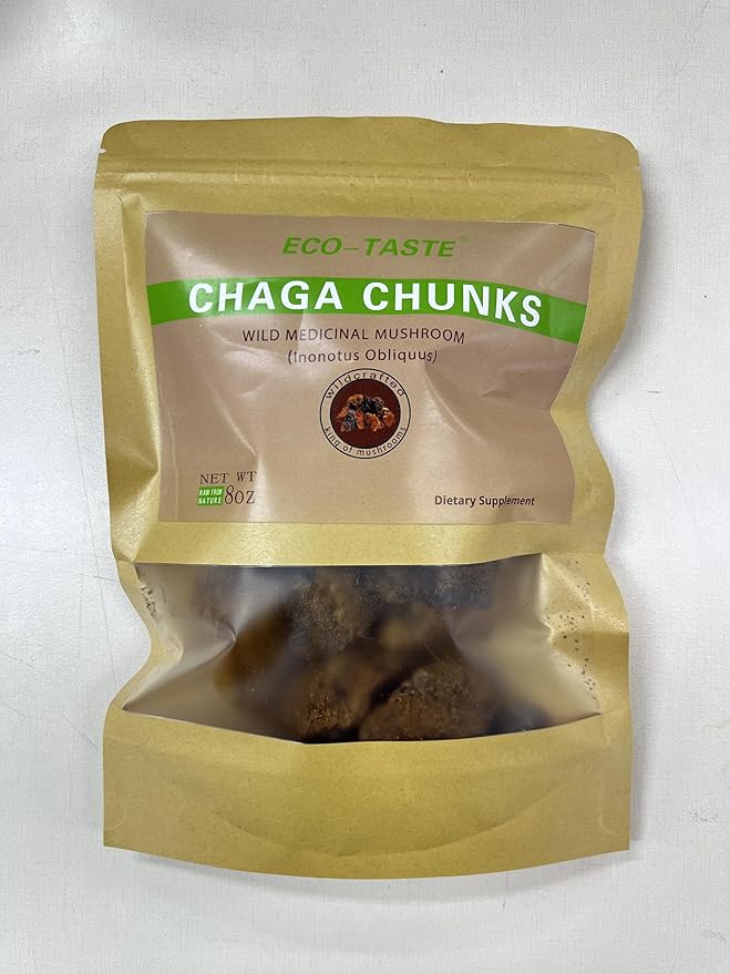 Chaga Mushroom Chunks - 8 ounce 100% Wild Harvested with Black Top Crust Premium Tea Chunks - Antioxidants Healthy Drinks