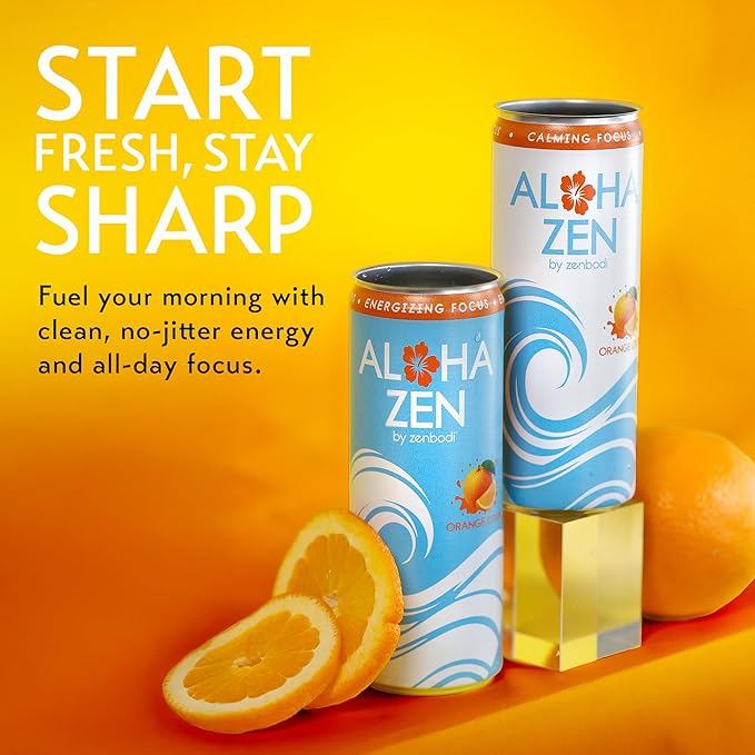 Zenbodi Aloha Zen Orange Crush - AWAKEN Functional Beverage - 12 Pack Energy Drink Zero Sugar Energy Drinks with L-Alpha GPC Caffeine and L-Theanine