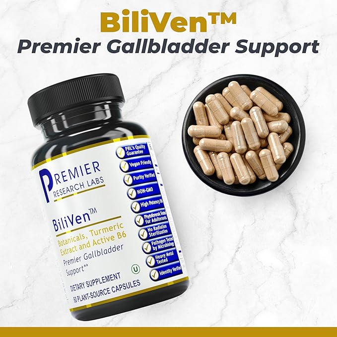 Premier Research Labs BiliVen -Gallbladder &amp Liver Cleanse Supplement Gallbladder Support Pills with Artichoke Extract Milk Thistle Vitamin B6 Beet Root Turmeric Curcumin- 60 Vegetarian Caps