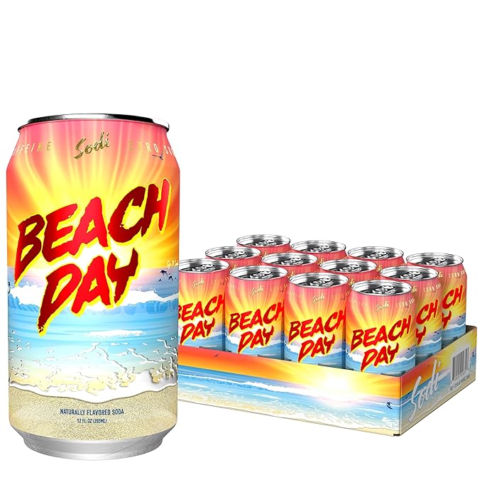 Sodi | Better For You Sparkling Soda Pop | Beach Day | Zero Sugar | Zero Caffeine | Zero Colors or Dyes | Gluten Free | Naturally Flavored | 12fl oz Pack of 12