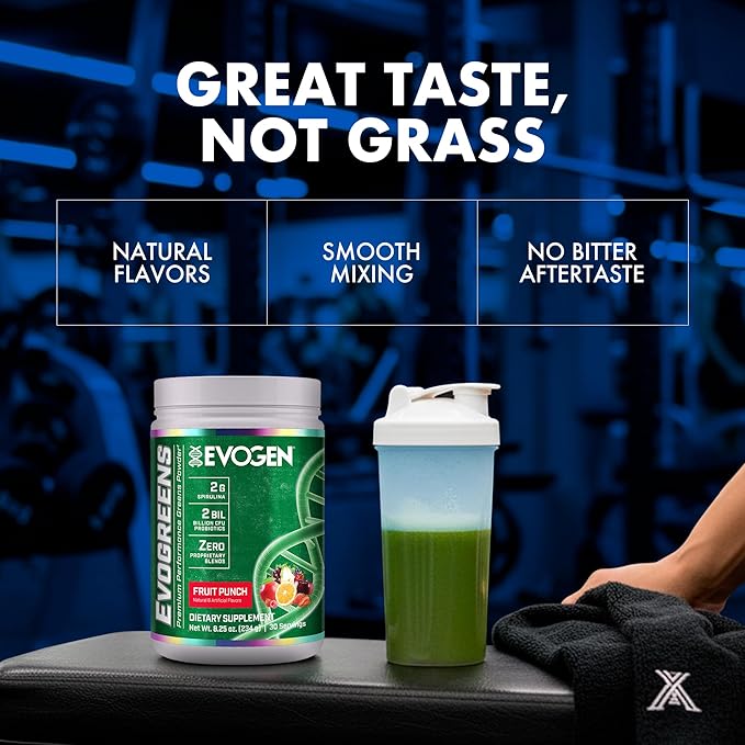 Evogen Evogreens - Super Greens Powder | Promotes Recovery Wellness &amp Immune Health | Greens Superfood Powder with Spirulina Probiotics Pomanox Pomegranate Extract | Fruit Punch | 30 Servings