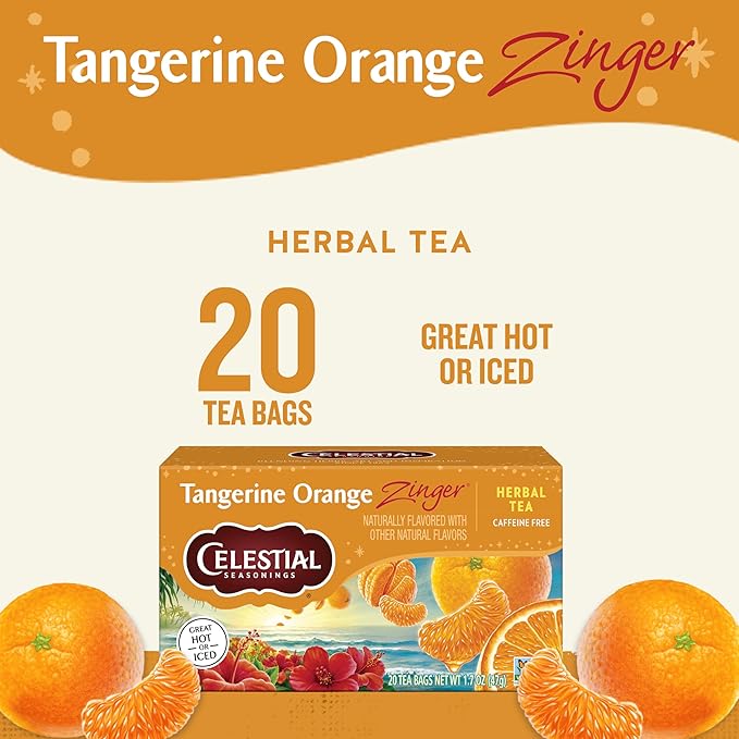 Celestial Seasonings Tangerine Orange Zinger Herbal Tea Caffeine Free 20 Tea Bags Box (Pack of 6)