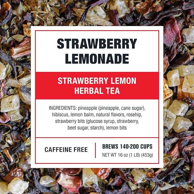Tiesta Tea - Strawberry Lemonade Loose Leaf Strawberry Lemon Herbal Tea Premium Non-Caffeinated Fruit Blend Make Hot or Iced &amp Brews Up to 200 Cups 16 Ounce Resealable Bulk Pouch