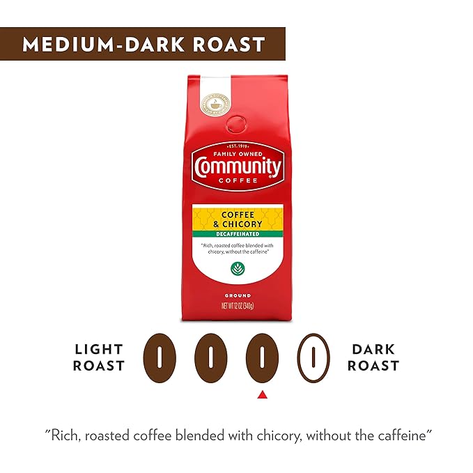 Community Coffee Coffee and Chicory Decaf Coffee Medium Dark Roast Ground Coffee 12 Ounce Bag (Pack of 6)