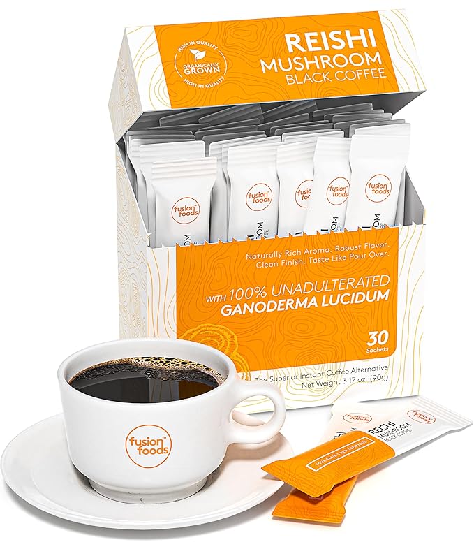 Reishi Mushroom Black Coffee by fusion foods™ | All Natural Unadulterated Reishi Mushroom Ganoderma | Robust Aroma &amp Taste - 30 counts