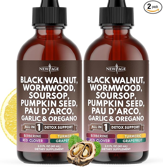 Black Walnut Wormwood Cleanse Drops - Liquid Soursop Garlic Pumpkin Seed PAU D'Arco Oil of Oregano Turmeric Berberine Neem Extract Hull Bark Tincture - - 4oz