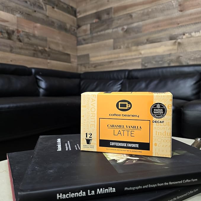 Caramel Vanilla Latte Decaf Coffee Pods by Coffee Beanery | 12ct Medium Roast Arbica Coffee