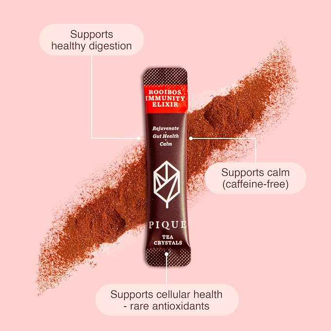 Pique Organic Rooibos Tea - Naturally Caffeine-Free Herbal Tea Powerful Antioxidants for Healthy Immune System &amp Digestion Pure South African Red Bush - 14 Single Servings (1 Pack)
