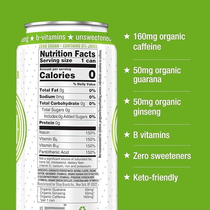 Hiball Clean Energy Drink - Lemon Lime - Zero Sugar Zero Calorie Sparkling Water with 160mg Organic Caffeine 50mg Organic Ginseng 50mg Organic Guarana - 16 fl oz (8-Pack)