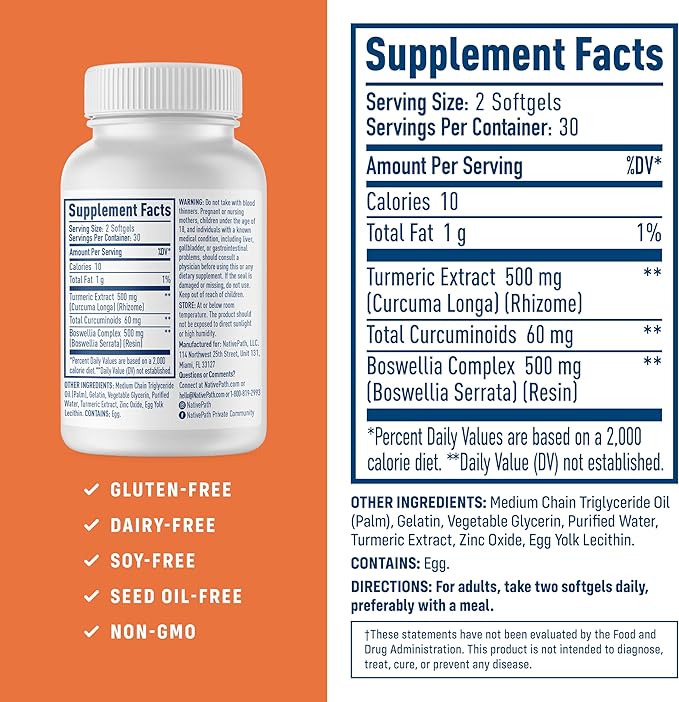 NativePath Turmeric Curcumin with Boswellia – Premium Softgels for Joint Mobility &amp Wellness – High Absorption Non-GMO Gluten-Free 60 Softgels