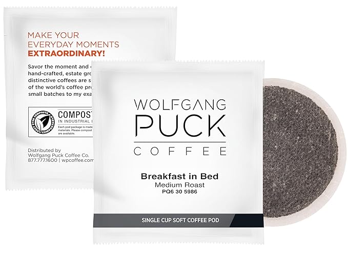 Wolfgang Puck Coffee Breakfast In Bed 12 Gram Soft Pods 16 Count (Pack of 6)