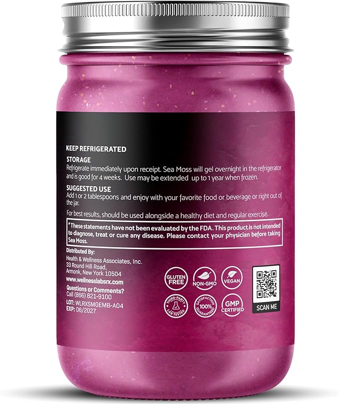 WELLNESS LABSRX Irish Sea Moss Gel Raw - Wildcrafted Superfood Seamoss Gel - Mix Berry Flavor Vitamin and Mineral-Rich from Pristine Caribbean Waters Immune and Digestive Health Support - 10 oz.
