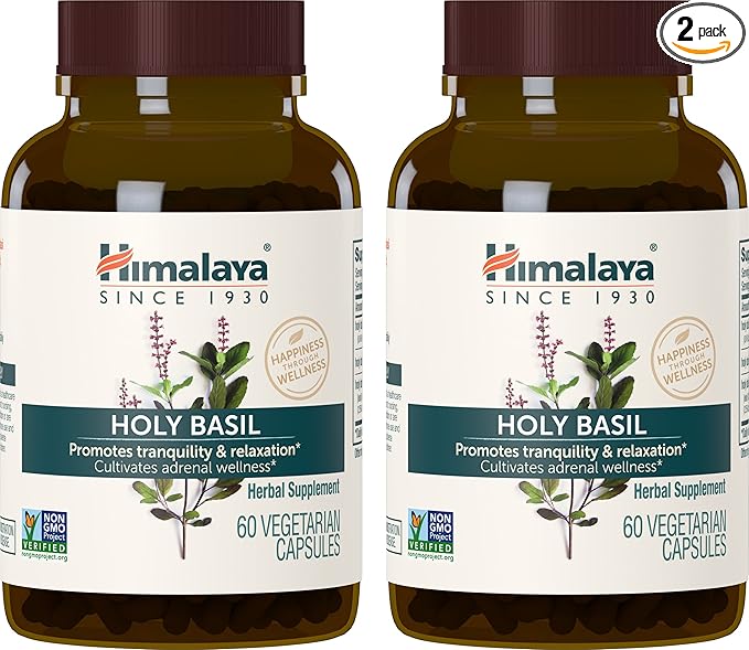 Himalaya Holy Basil 60 Day Supply - Herbal Adrenal Support for Stress Relief Relaxation Energy Support and Occasional Sleeplessness - Vegan Non-GMO Gluten Free 720 mg 60 Capsules Pack of 2