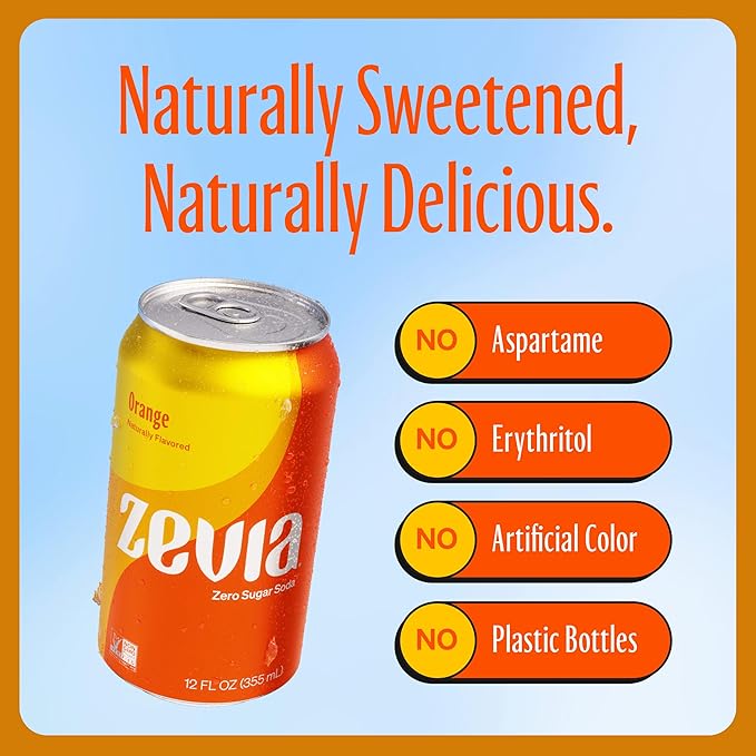 Zevia Zero Calorie Soda Orange 12 Ounce Cans (Pack of 20)