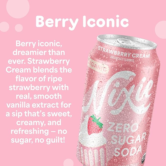 Nixie Organic Zero Sugar Soda NEW Strawberry Cream Healthy Soda Pop Non-GMO 0 Sugar 0 Calories Caffeine Free 12oz Cans (12 Pack)