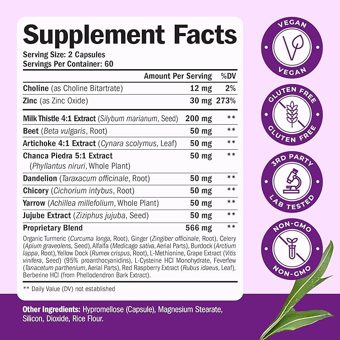 Vegan Liver Cleanse Detox &amp Repair – Herbal Liver Support Supplement w/ Silymarin Milk Thistle Zinc Dandelion Root &amp Artichoke Extract for Enzyme Support Energy &amp Healthy Digestion. 120