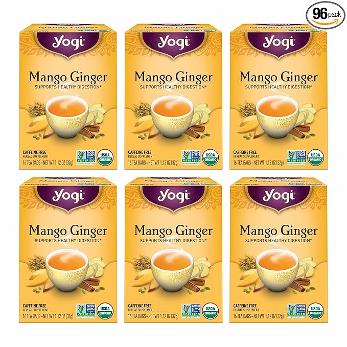 Yogi Tea Mango Ginger Tea - 16 Tea Bags per Pack (6 Packs) - Organic Ginger Root Tea to Support Healthy Digestion - Contains Antioxidants - Includes Cinnamon Bark Rooibos Leaf Mango Flavor &amp Mor