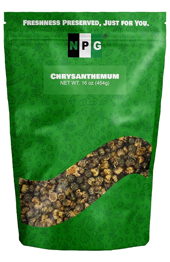 NPG Chrysanthemum Bud Tea 16 Oz Premium Dried Chinese Tai Ju Flowers Juhua Herbal Tea Caffeine-Free Non-GMO Loose Leaf with Floral Fragrance Sweet and Refreshing Flavor for Relaxation