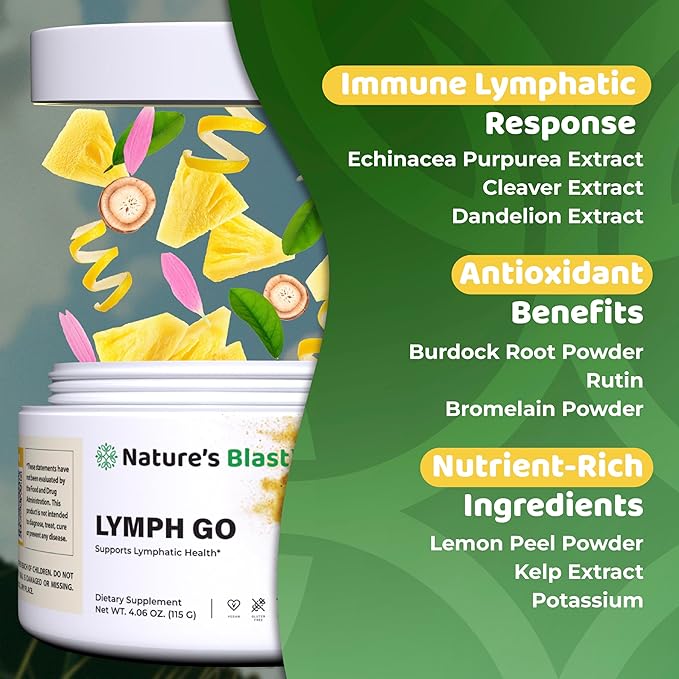 Lymph Go - Lymphatic Drainage Supplement for Women &amp Men - Lymph System Support - with with Bromelain Echinacea Burdock Root Dandelion Rutin Kelp &amp More - 4.06 Oz - 30 Servings - Tropical