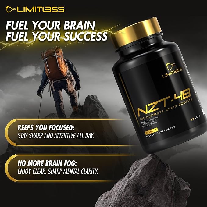 NZT-48 Brain Booster | Nootropic Brain Supplements for Memory and Focus | Premium Natural Energy Supplement with Caffeine Phosphatidylserine Vitamins B6 &amp B12 Ashwagandha | 30 Servings