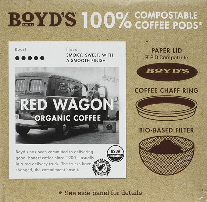Boyd's Coffee Organic Red Wagon Coffee - Dark Roast - Single serve pods (72 Count)