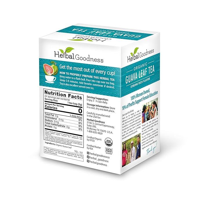 Herbal Goodness Guava Leaf Tea - 6 Packs | Herbal Tea for Natural Digestive &amp Immune Support - Hojas De Guayaba Organica for Heart-Healthy | Organic Non-GMO Caffeine-Free Antioxidant Wellness Te