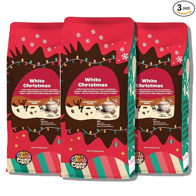 Crazy Cups Flavored Ground Christmas Coffee White Christmas Coffee For Brewing Flavored Hot or Iced Coffee 10 oz Bag (Pack of 3)