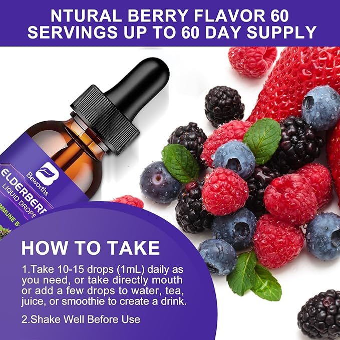 2 Pack Elderberry Syrup Black Elderberry Drops with Quercetin Panax Ginseng Vitamin C and Zinc Sambucus Elderberry Syrup Liquid for Immune Support Vegan Non-GMO &amp Gluten Free