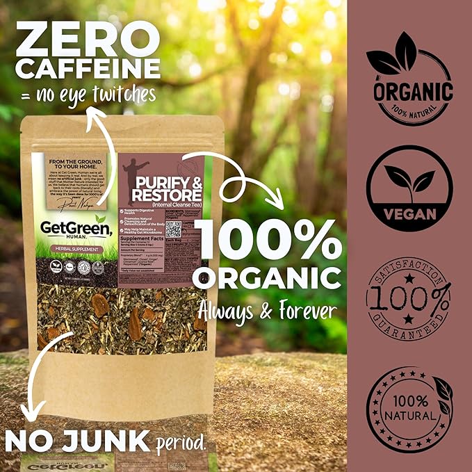 Gut Clean and Restore (Internal Cleanse) Loose Leaf Tea w/ Wormwood Cloves Ginger | Organic Herbal Tea | 2 oz (57 gram) | Decaf Vegan Healthy ZERO Caffeine Organic Herbs No Natural or Artifici