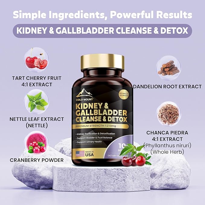 Kidney Cleanse Detox &amp Repair Kidney &amp Gallbladder Health Support Supplement with Cherry Nettle Leaf Cranberry &amp Dandelion Promotes Urinary Health Bladder &amp Fluid Balance 100 Sof