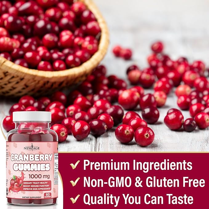 NEW AGE Cranberry Gummies Urinary Tract Health Gummies 1000mg - Supports Bladder Kidney UTI - Vegetarian (Cranberry 180 Gummies)