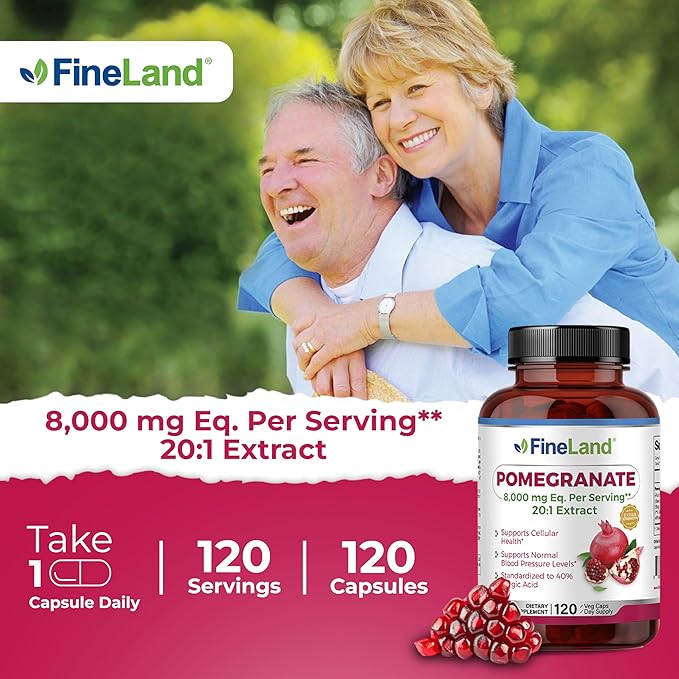 FineLand Pomegranate Extract 20:1 40% Ellagic Acid Standardized Antioxidant Supplement for Cellular &amp DNA Health 120 Veg Capsules 4-Month Supply