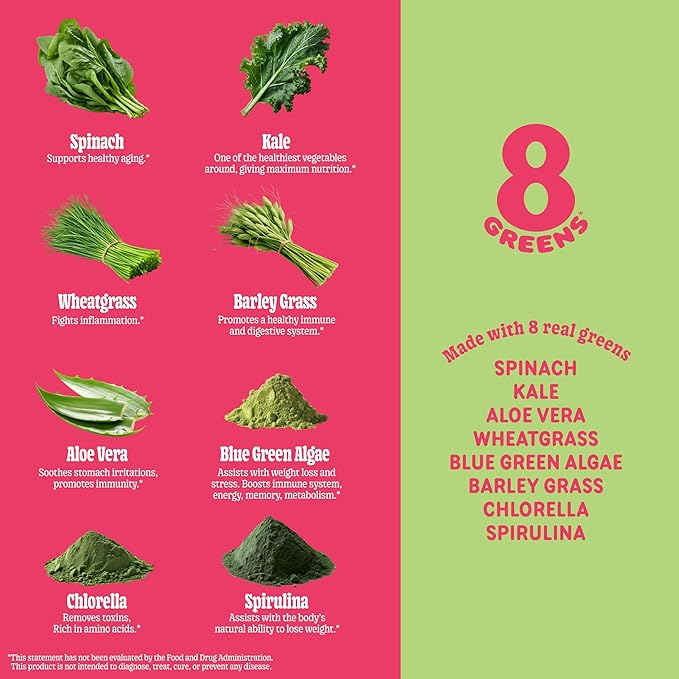 8Greens Supergreens Tablets | Superfood Tablet for Metabolism Immunity &amp Focus Daily Effervescent Tablets Organic: Aloe Vera Spirulina Chlorella Cucumber Watermelon 30 Servings