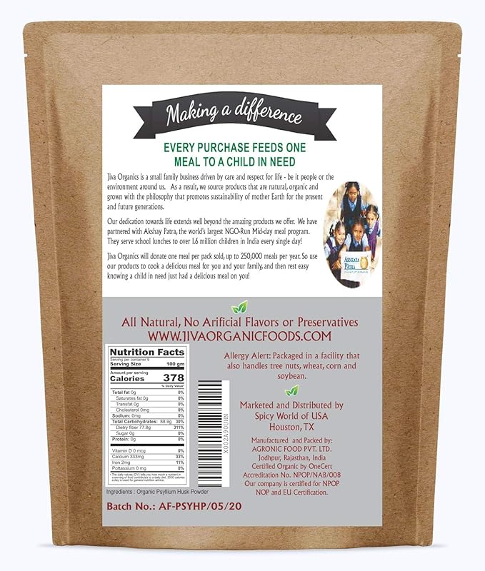 Jiva Organics Psyllium Husk Powder 1.75 LB Bulk Bag - Gluten Free Easy Mixing Fiber Unflavored Fine Ground Non GMO Pure - Keto Friendly