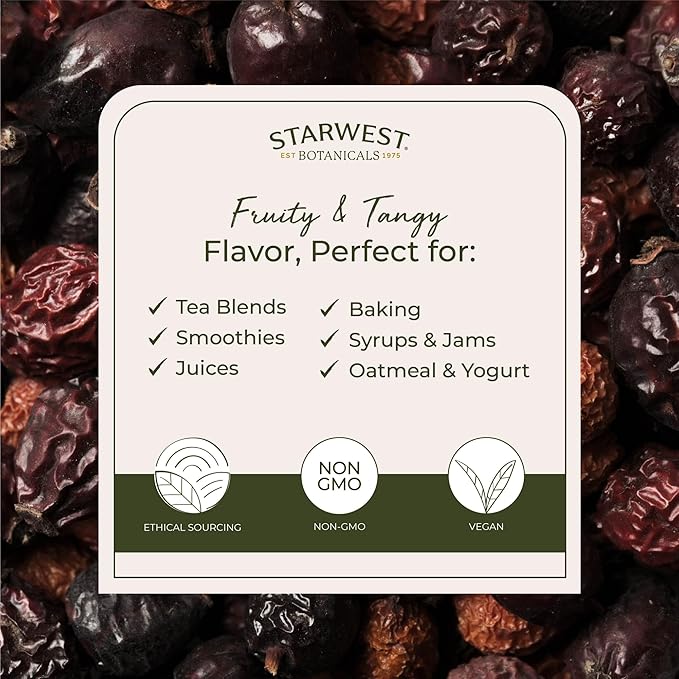 Starwest Botanicals Rosehips Whole Organic - Dried Herb for Tea &amp Baking Seedless Cut &amp Sifted Certified Kosher Non-GMO - Bulk 1 lb Bag